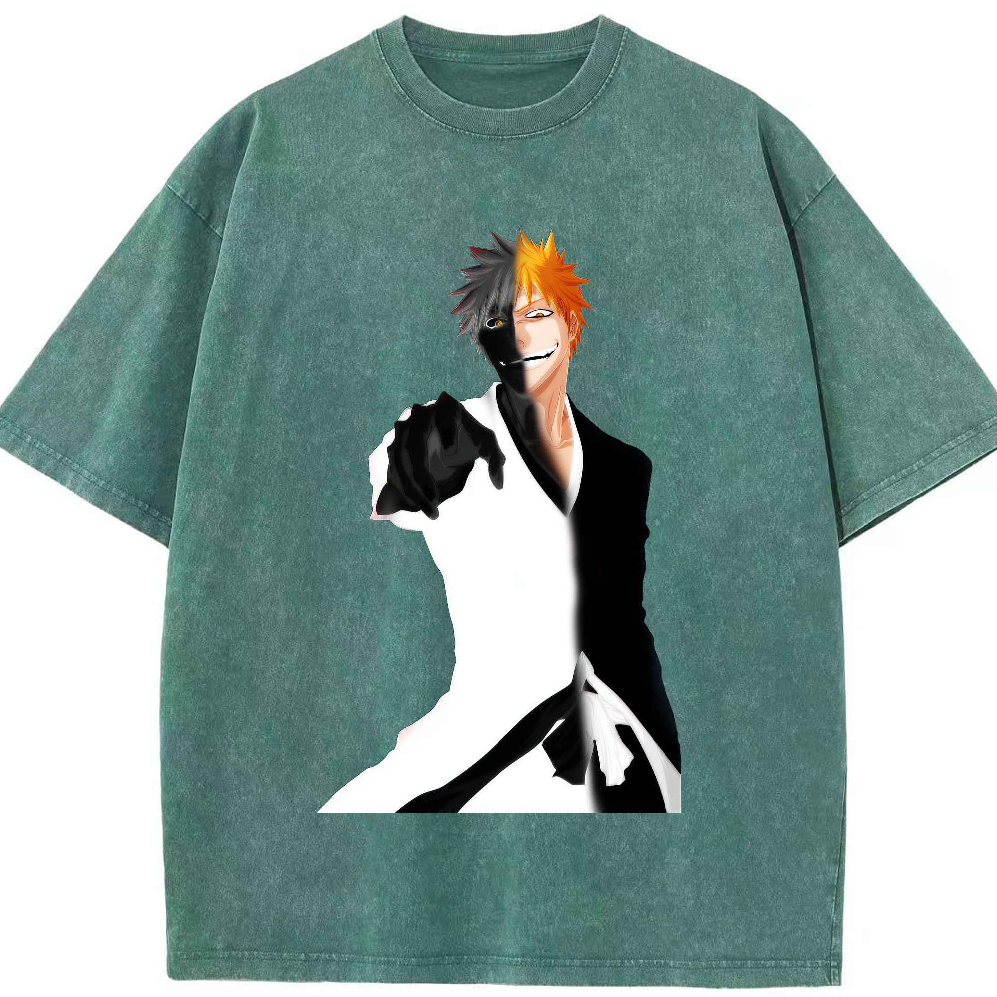 （画像用） ブリーチ 黒崎一護（くろさき いちご）BLEACH Kurosaki Ichigo 綿100% ヴィンテージ風 半袖Tシャツ（フロントプリント）
